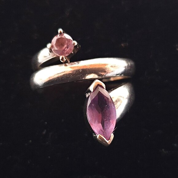 Vintage Fancy Natural Amethyst 925 Sterling Silver Wrap Ring - Picture 1 of 12